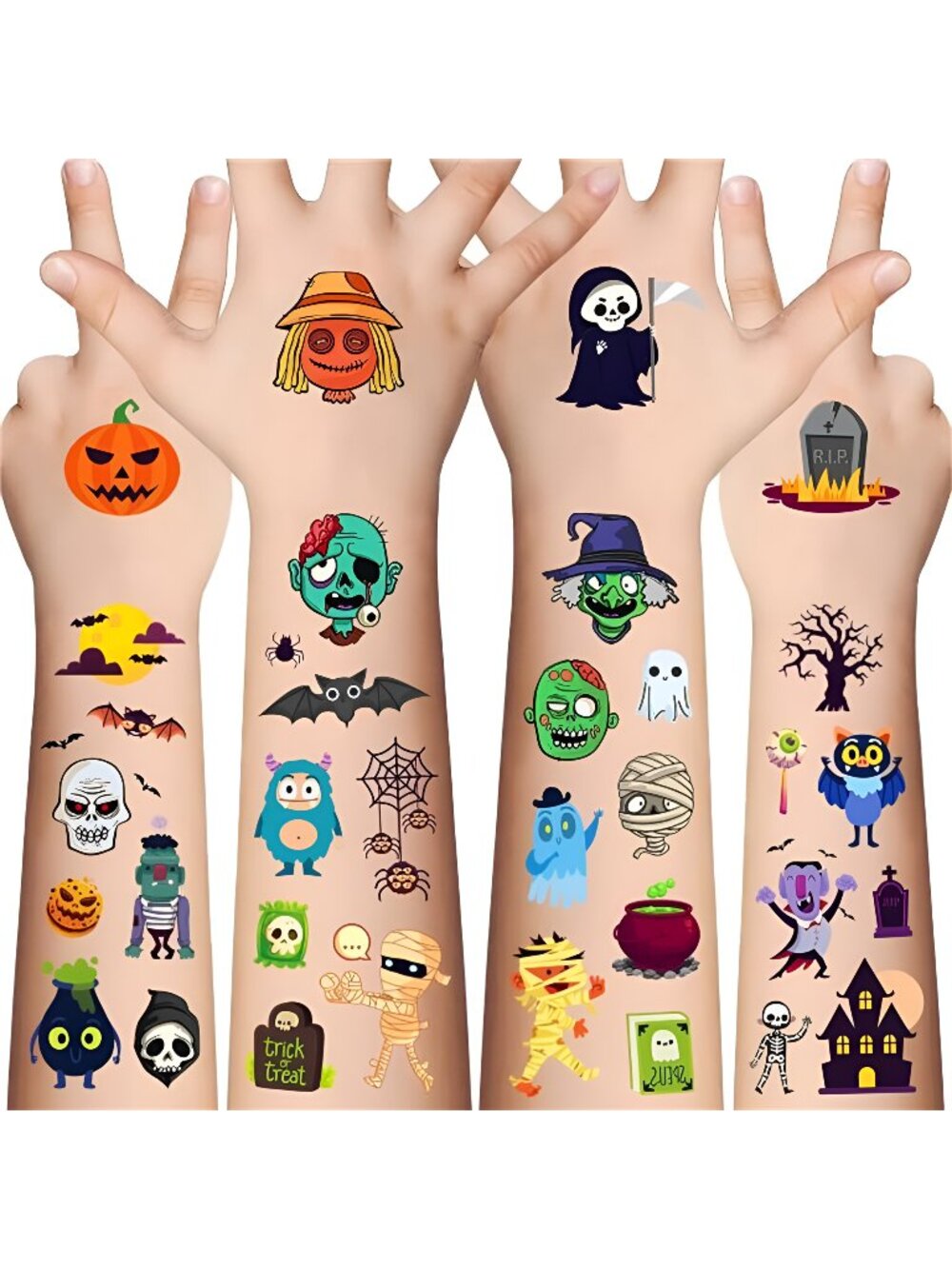 Halloween Temporary Tattoos for Kids - 120 Pieces Halloween Trick or Treat Fake
